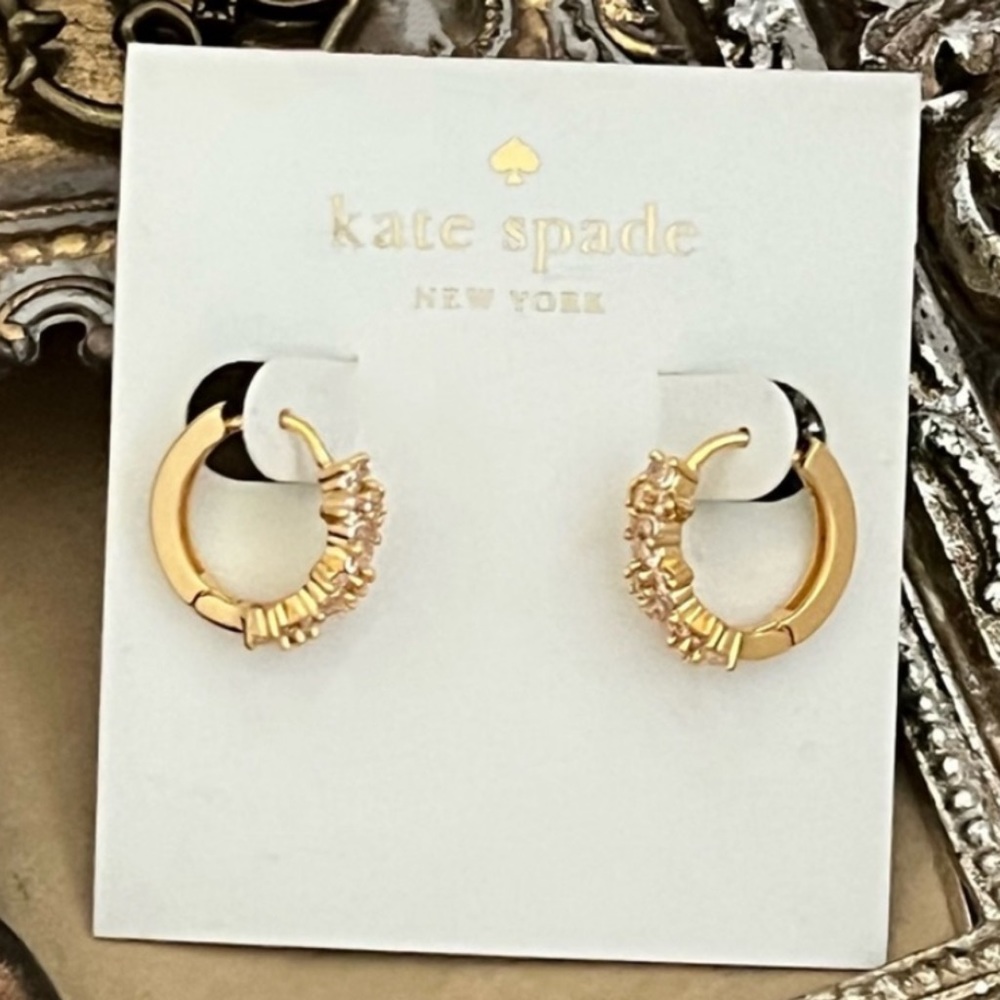 KATE SPADE • Crystal Clear Myosotis Flower Huggies Hoop Earrings_3